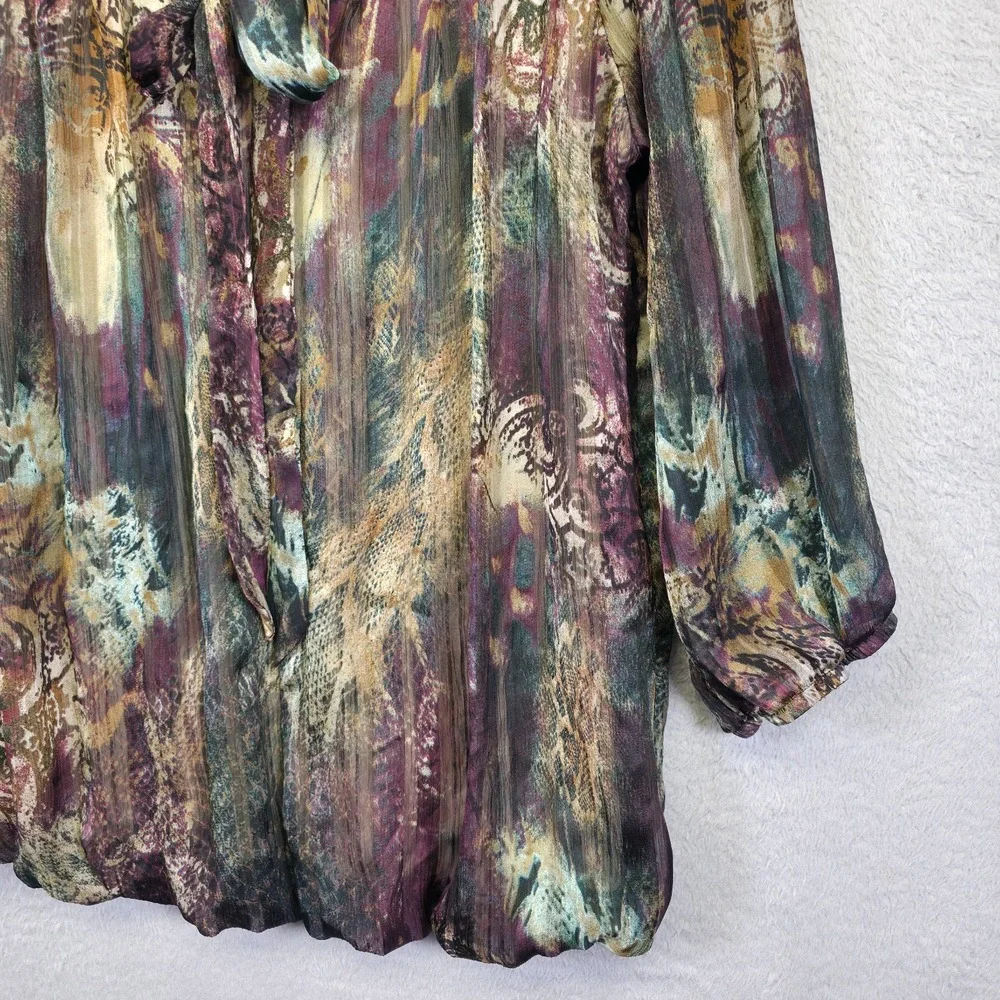 Y2K Dressbarn Top Women 14/16 Tie Satin Mixed Media Pisley Boho Bubble Hem Fairy